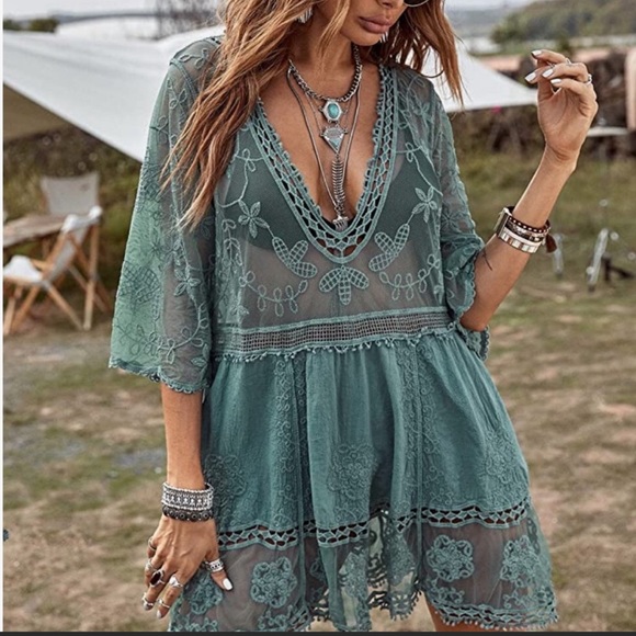 New Bohemian Chic Lace Crochet Tunic Cover-up/Top - Picture 2 of 3